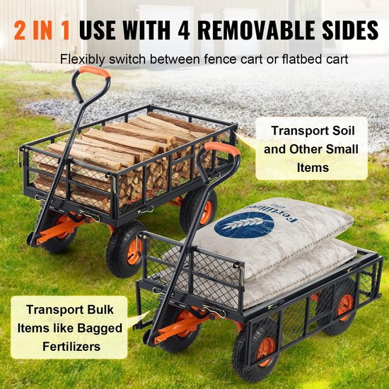 Jessi Store - Tuinkar - Bolderkar - Transportkar - Kantelfunctie - Verwijderbare Zijkanten - 400kg - 10 inch wielen - 187x53,5x52cm van Merkloos — afbeelding 4