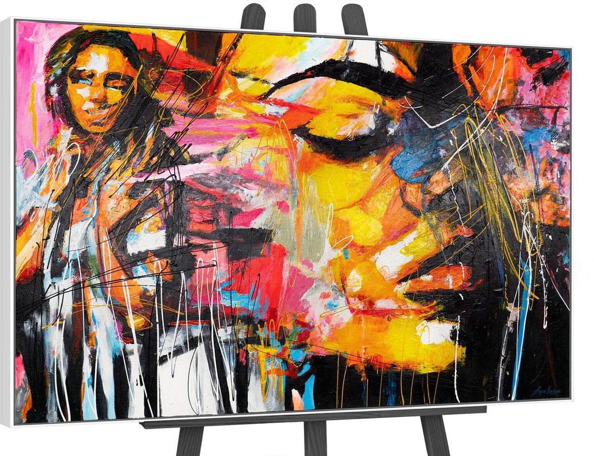 YS Canvas schilderij groot handgeschilderd kleursymfonie abstract uitbundig – YS-Art Gallery – Uitbundige wanddecoratie voor woonkamer – Modern schilderij voor hal en kantoor White