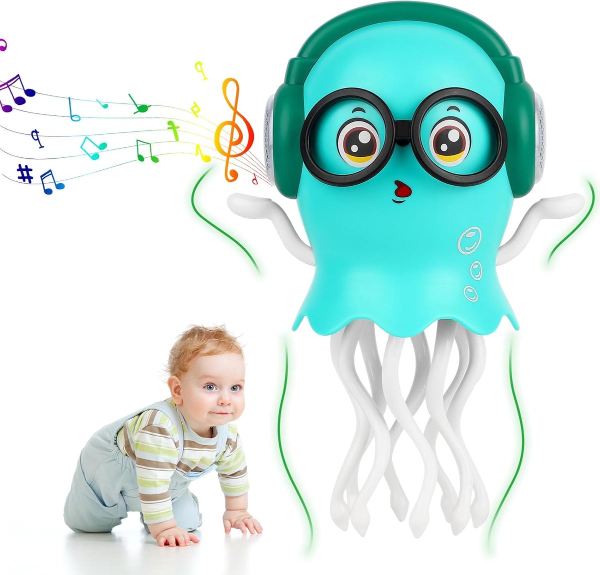 Groente Interactieve elektrische kwal, automatisch kruipen en dansen met muziek en LED-verlichting, slimme obstakelvermijding, stimuleert fantasie, kinderspeelgoed