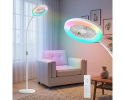 Rosnek Staande Ventilator met Lamp - 183cm Vloerventilator met Flexibele RGB Verlichting - Stille…