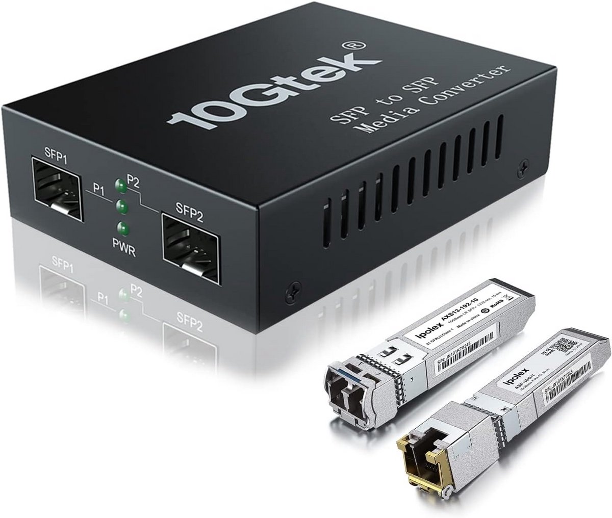 Ethernet Media Converter - Netwerk Adapter - Snelle Dataoverdracht - Dubbele SFP+ Poort - 16x11x4 cm