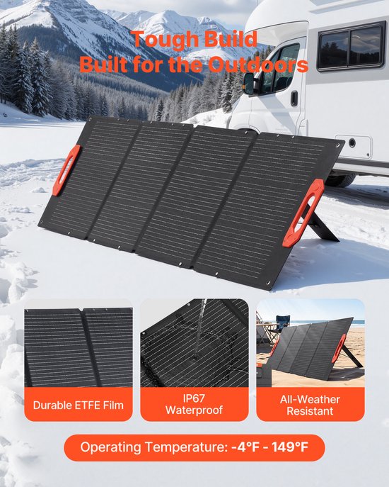 VEVOR Monokristallijne Zonnepanelen 150w Opvouwbaar, Draagbaar Etfe Mono Zonnepaneel met Mc4-Uitgang, Type-C, Qc3.0 Usb- en Dc-Poorten, Ip67 Waterdicht voor Powerstations, Kamperen en Wandelen — afbeelding 5