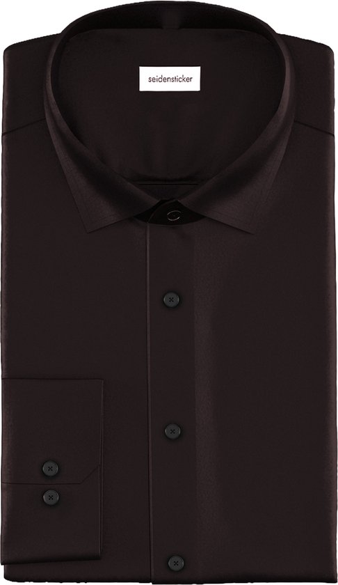 Seidensticker slim fit overhemd - popeline - zwart - Strijkvrij - Boordmaat: 40 (EU maat: M)