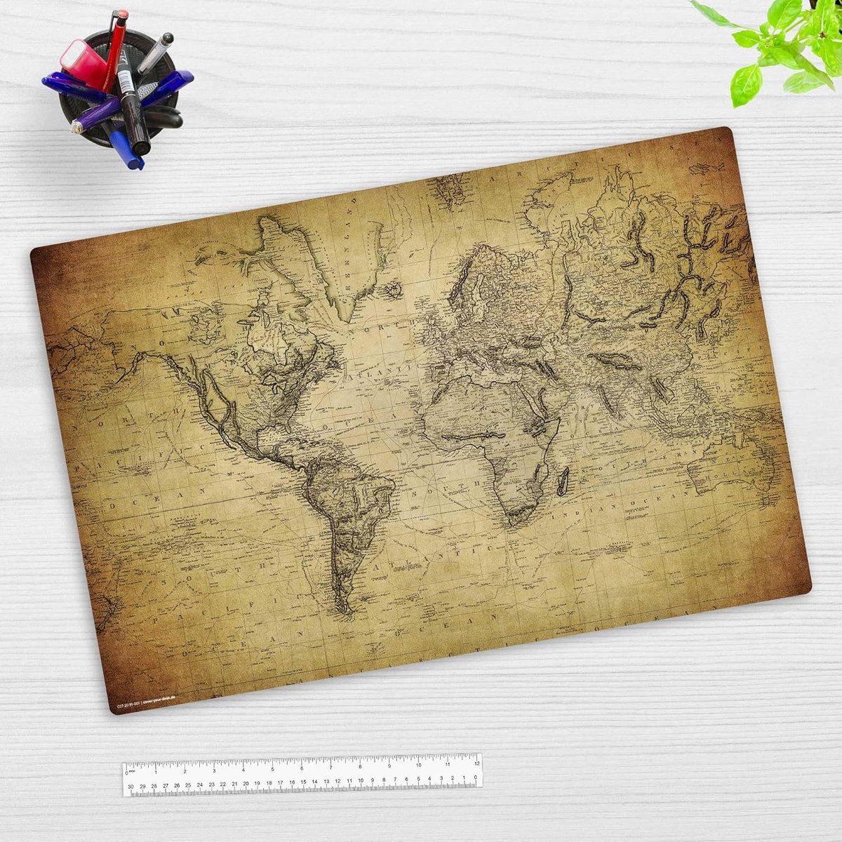 Wereldkaart oud vintage bureauonderlegger - vinyl - 60 x 40 cm - antislip - Made in Germany