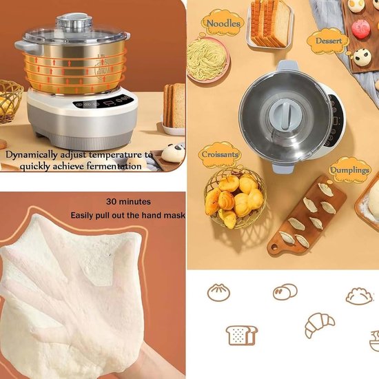 Deegmixer - Keukenmachine Kneedmachine - Professioneel Bakken - Met Fermentatiefunctie - 5L of 7L - Zilverkleurig — afbeelding 2