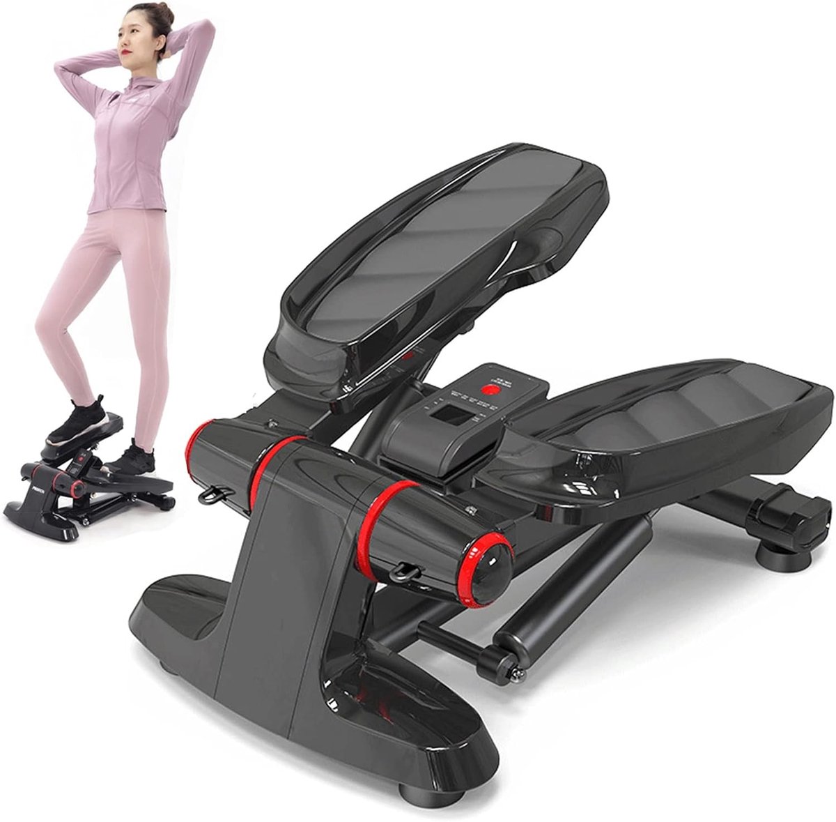 Fitness Stepper - Cardio Trainer - Thuis Trainen - LCD Display Monitor - 330 LBS Belasting - Zwart Rood