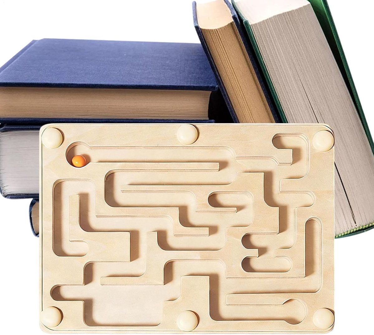 Houten Knikkerbaan Labyrint - Denkspel Breinbreker - Cognitieve Ontwikkeling - Tactiele Ervaring - 15 x 11 x 0.1 cm