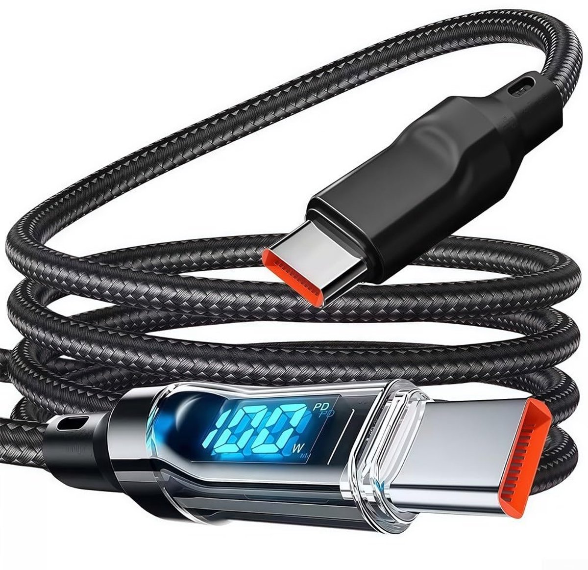 USB-C Oplaadkabel - Snellaadkabel - Apparaten Opladen - LED Voedingsdisplay - 2 Meter - Zwart