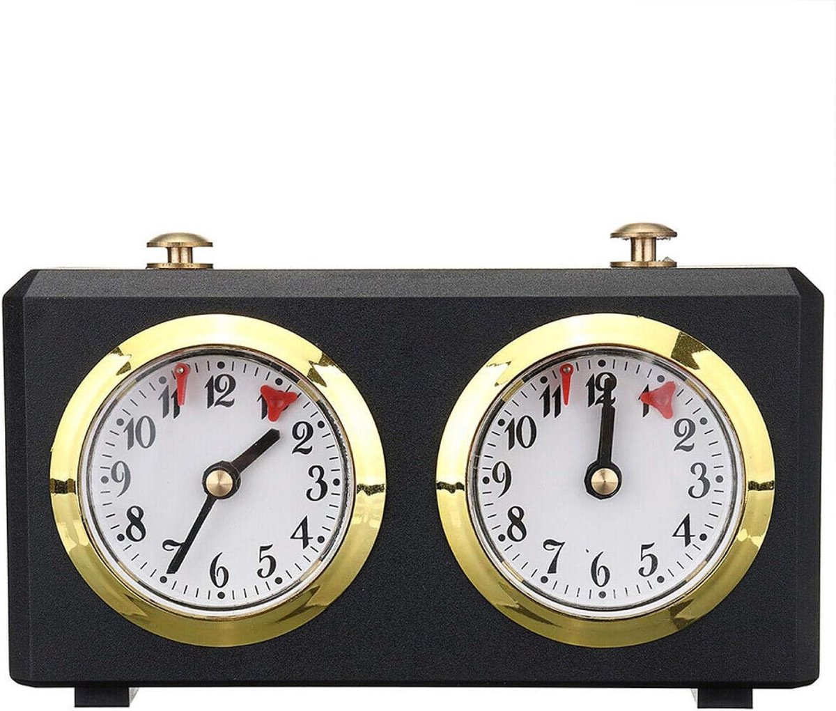 Schaakklok - Analoge Timer - Wedstrijd Tijdwaarneming - Mechanisch Precisie Mechanisme - 15x5.5x9cm - Zwart