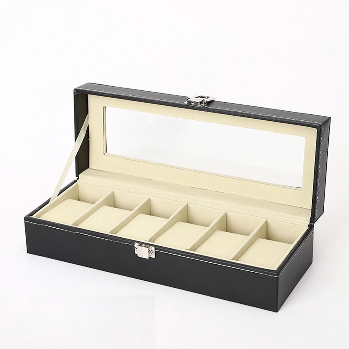 Horloge Doos - Opbergkist Klokken - Sieraden Presenteren - Handgemaakt Leer Design - 20 Vakken Met Lade - Zwart