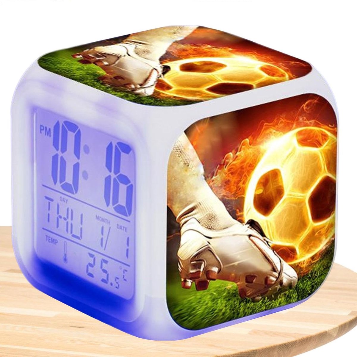 Voetbal Wekker - Digitale Klok - Nachtkastje Alarm - LED Verlichting - 8.5cm Breed