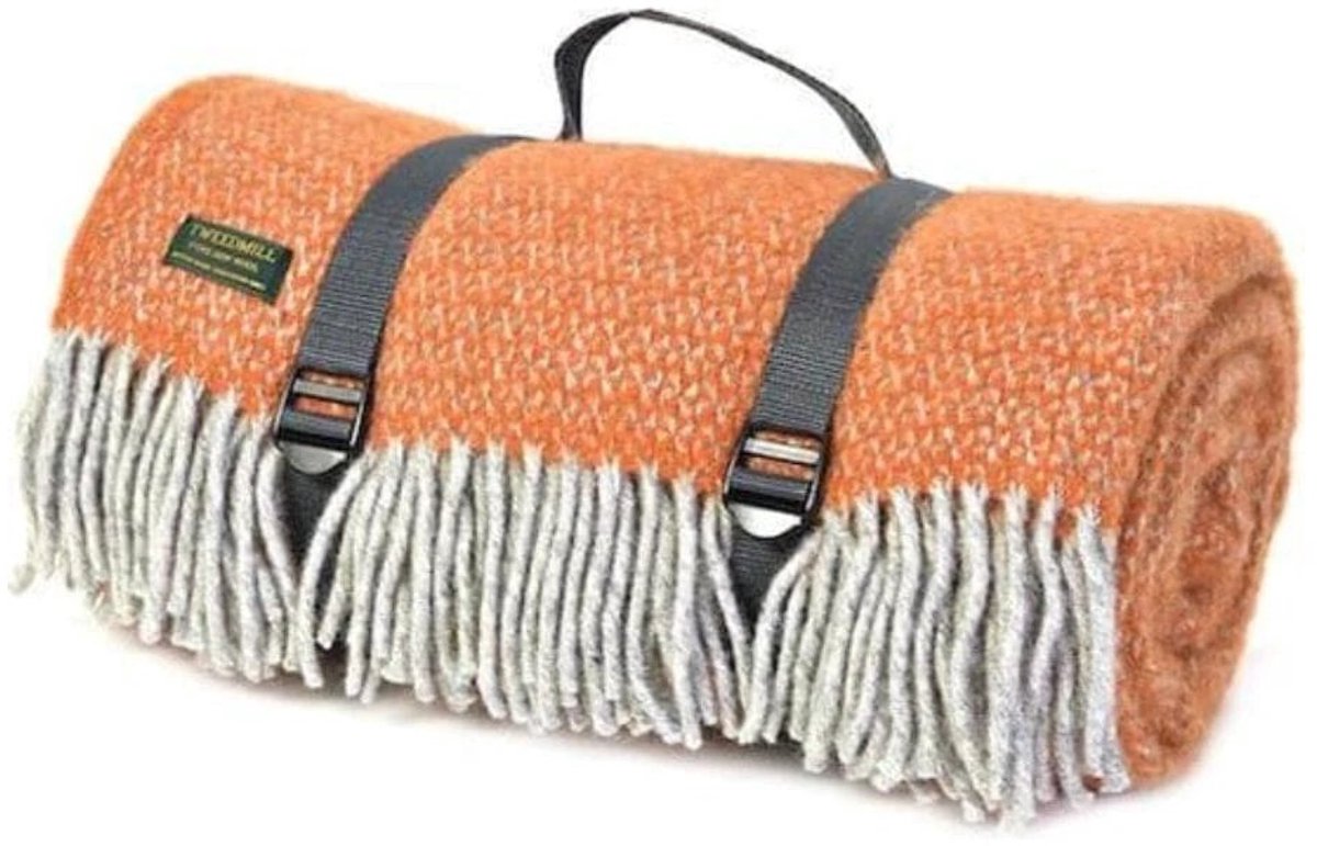Picknickkleed Polo Oranje Grijs - Wol - Waterdicht - 145x183cm - Tweedmill