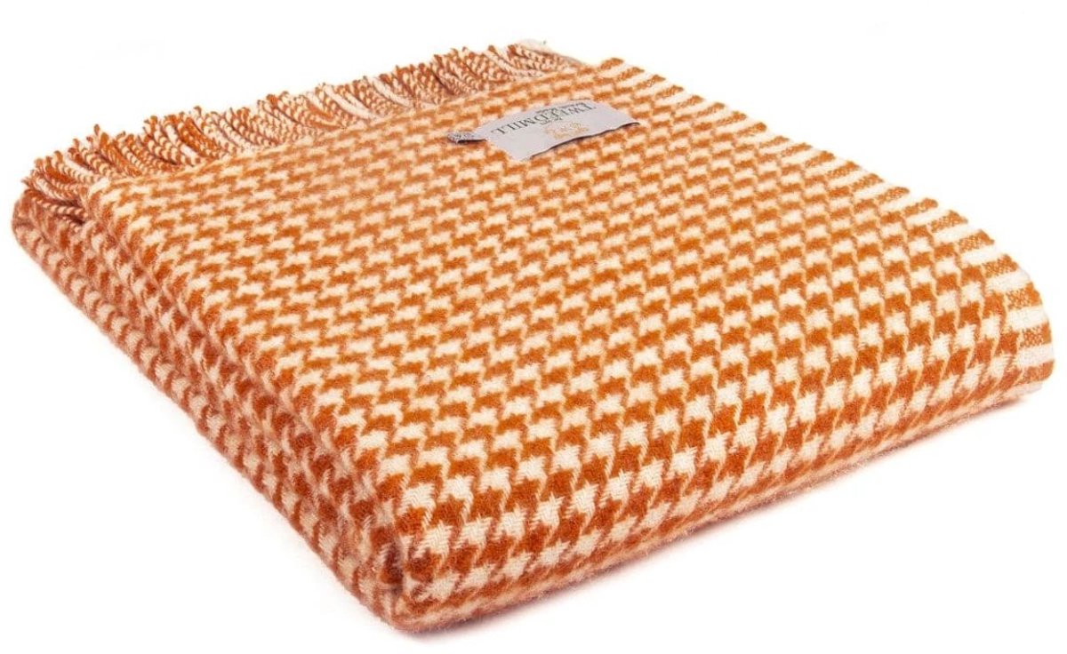 Tweedmill Plaid Houndstooth Oranje (Pumkin) - 150x183 - Nieuw Wol - Tweedmill UK