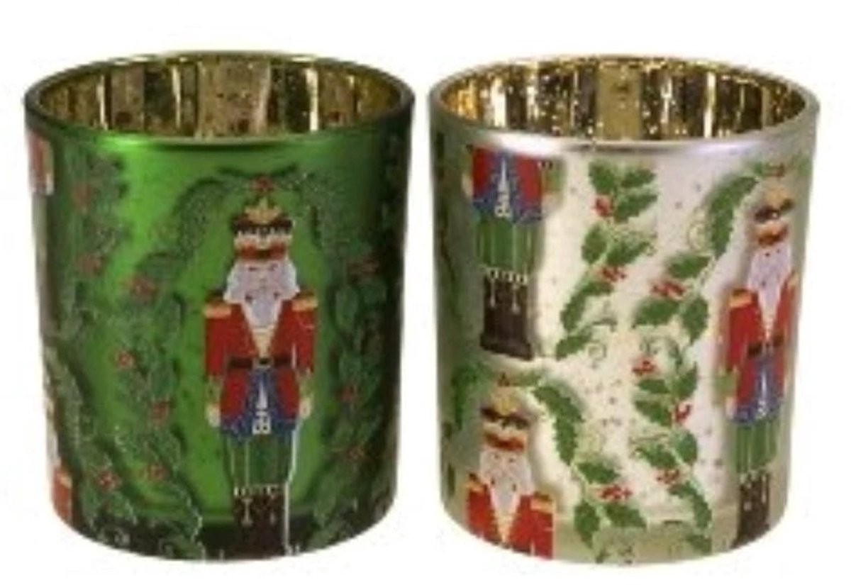 Windlicht notenkraker - glas wit/groen - set van 2 - 9x10cm - Werner Voss