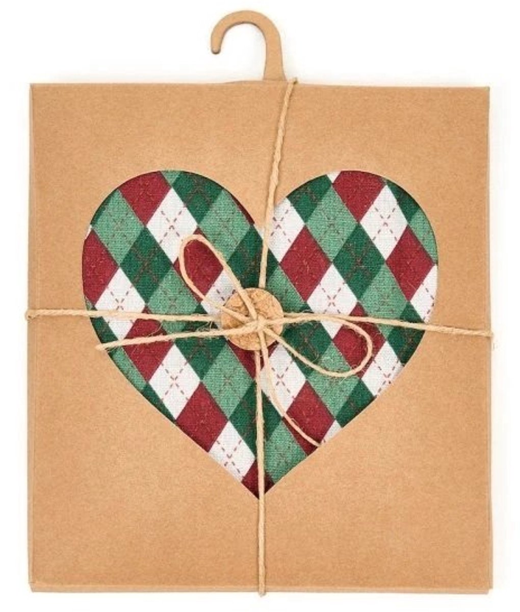 Theedoek kerst cadeau - verschillende designs - 40 x 70 cm Ruit met rrod groen beige