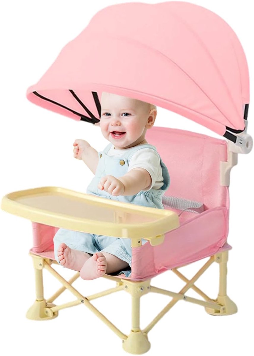 Koolstofstalen Zitting - Draagbare Kinderstoel - Buiten Eten - Afneembare Zonnekap - 189D x 257B x 189H cm - Roze