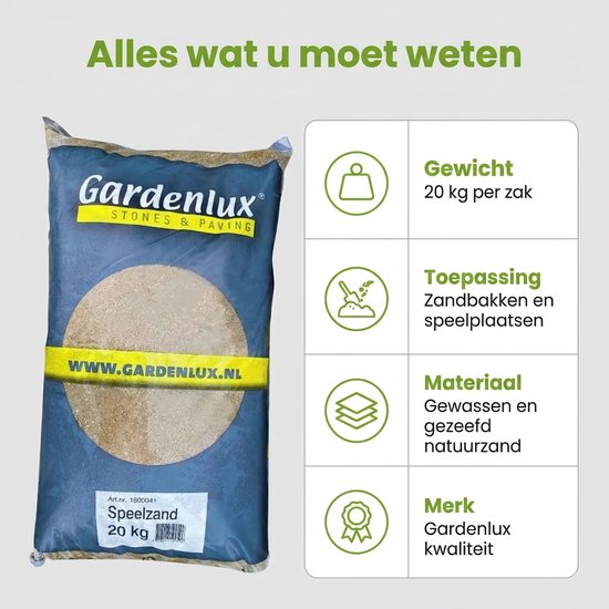 Gardenlux - Speelzand - Zandbakzand voor Kinderen - Gecertificeerd - 4 x 20 kg