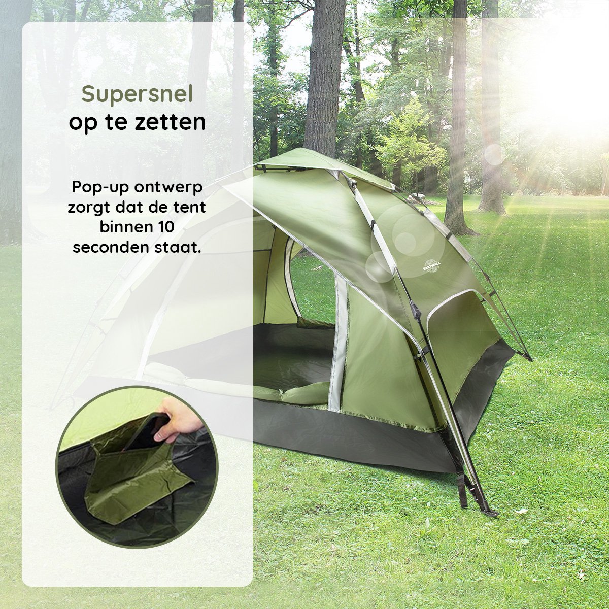 Eastwall Kampeertent - Pop-up Campingtent - 230 x 230 cm - UV bescherming - 3-4 personen - Tent - Groen – foto 8