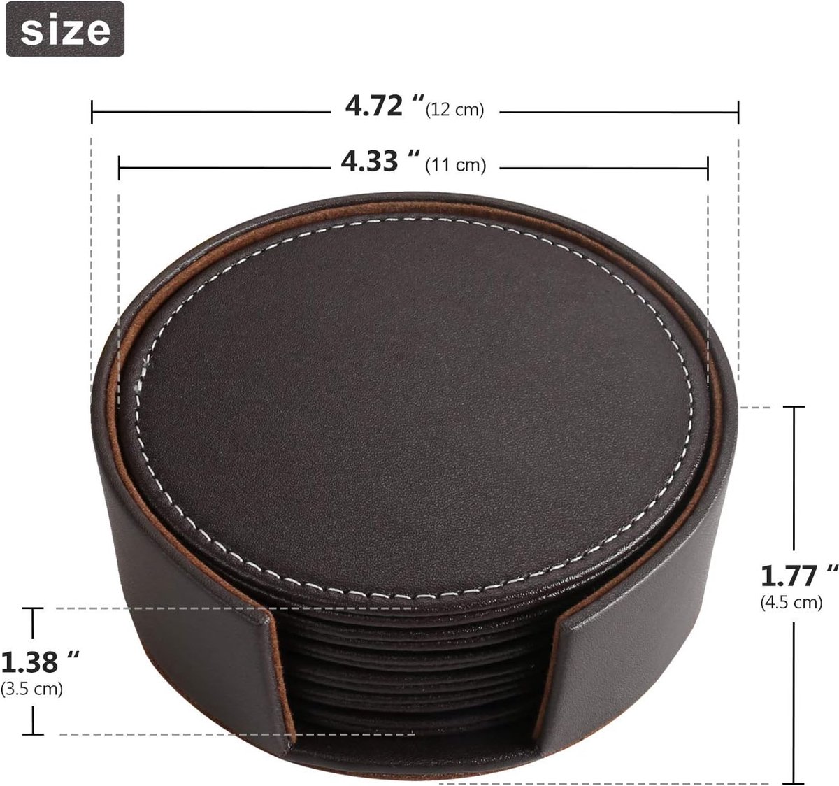 Leren Onderzetters - Drankmatjes Tafel - Bescherming Meubels - Set van Zes - 10 cm Rond - Zwart