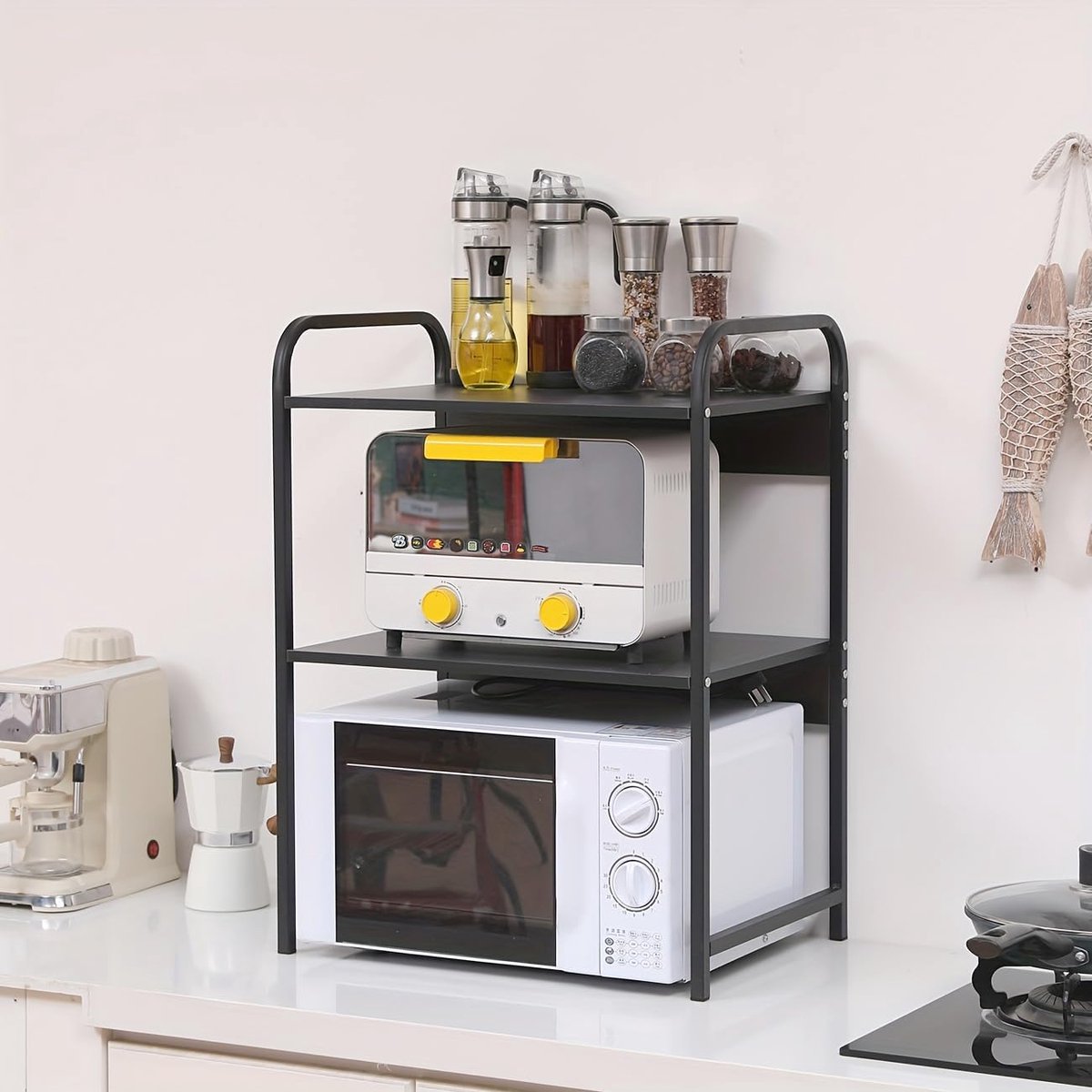 Keuken Opbergrek - Magnetron Tafel - Keuken Organiseren - 3 Laags Ontwerp - 51x35x68 cm - Zwart