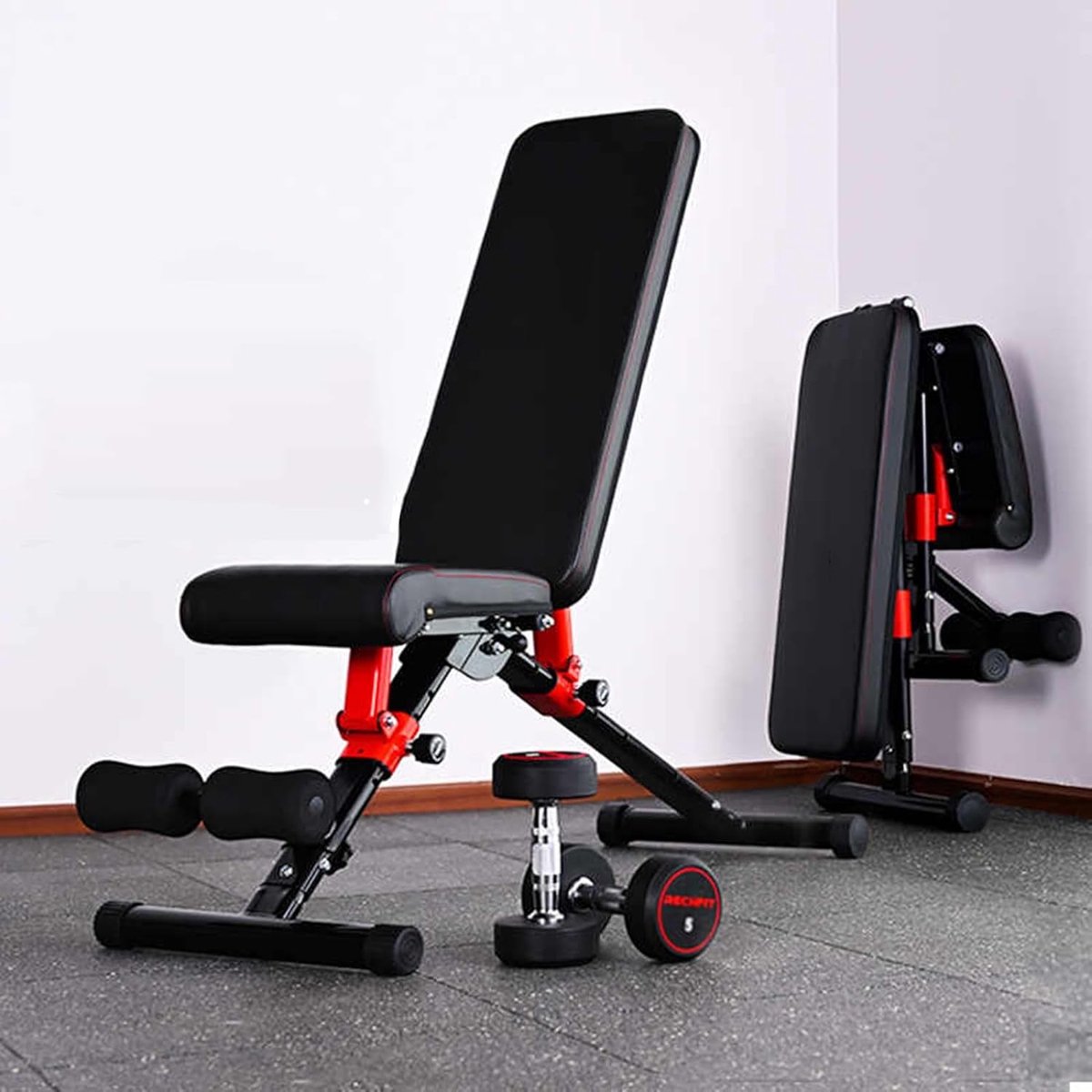 Halterbank Opvouwbaar - Fitnessbank Verstelbaar - Kracht Training - Robuust Stalen Frame - 180 Kg Capaciteit - Zwart