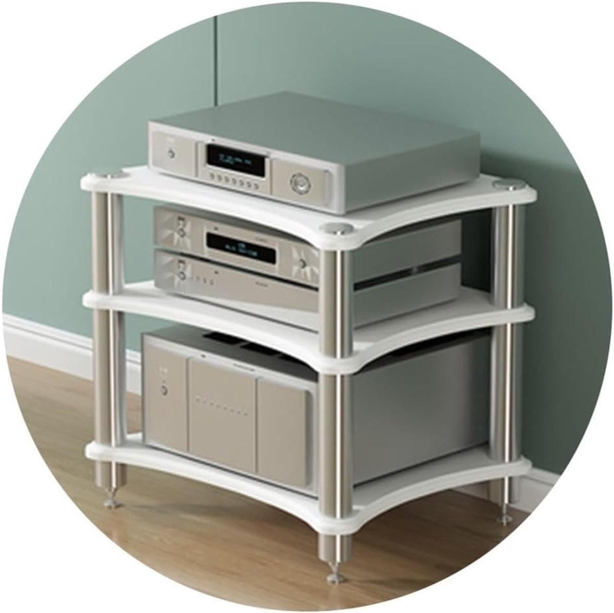 Hifirek Media Meubel - AV Plank - Home Audio - Schokabsorberende Voeten - 60 x 48 x 62 cm - Wit