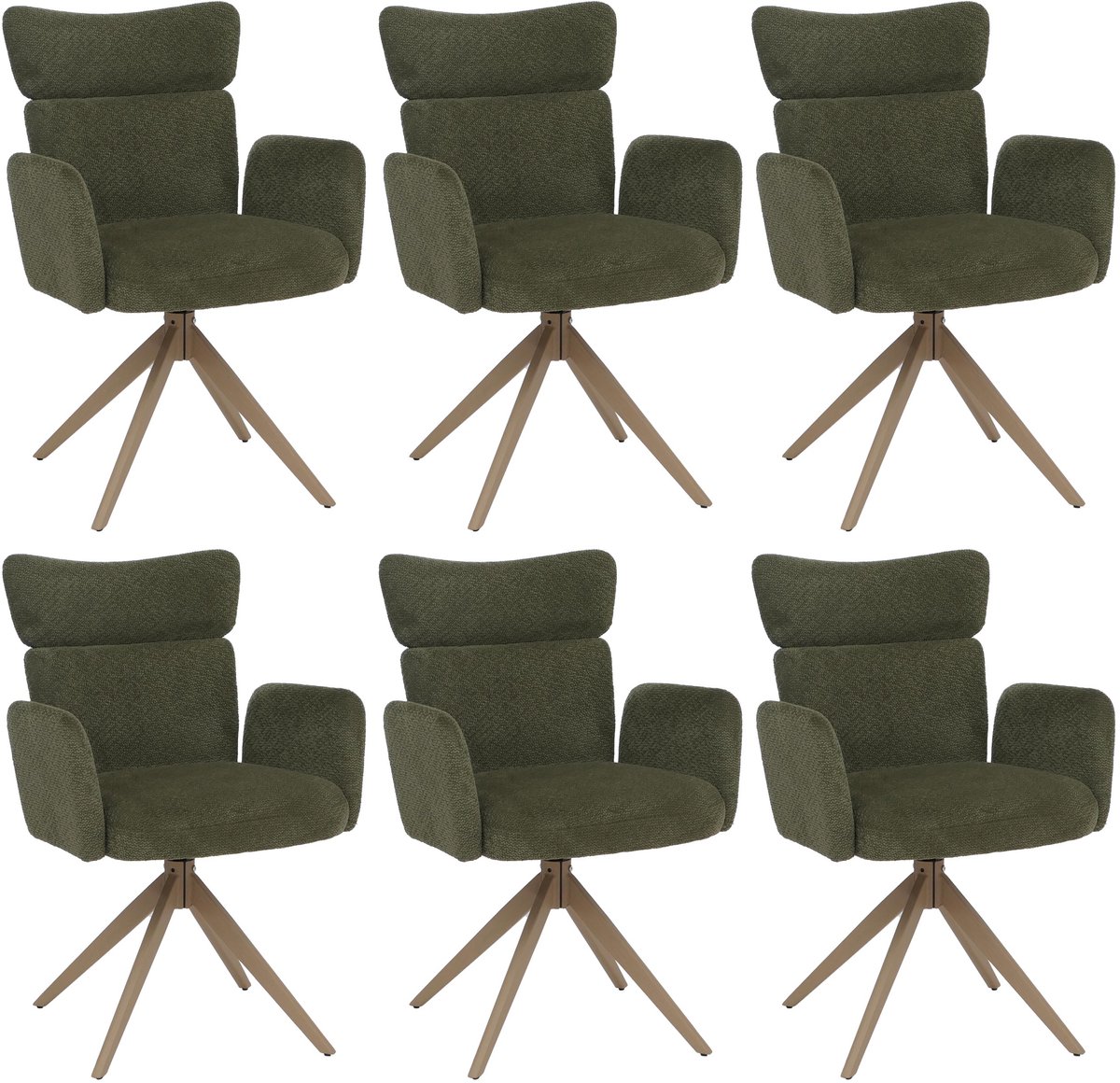 Set van 6 eetkamerstoelen MCW-N11, draaibare stoel met automatische terugkeerfunctie, bouclé-stof 350 g/m², Oeko-Tex ~ groen, poten in houtlook