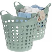 Excellent Houseware Panier à linge flexible - 2x - vert - 26 litres - plastique - 40 x 41 cm
