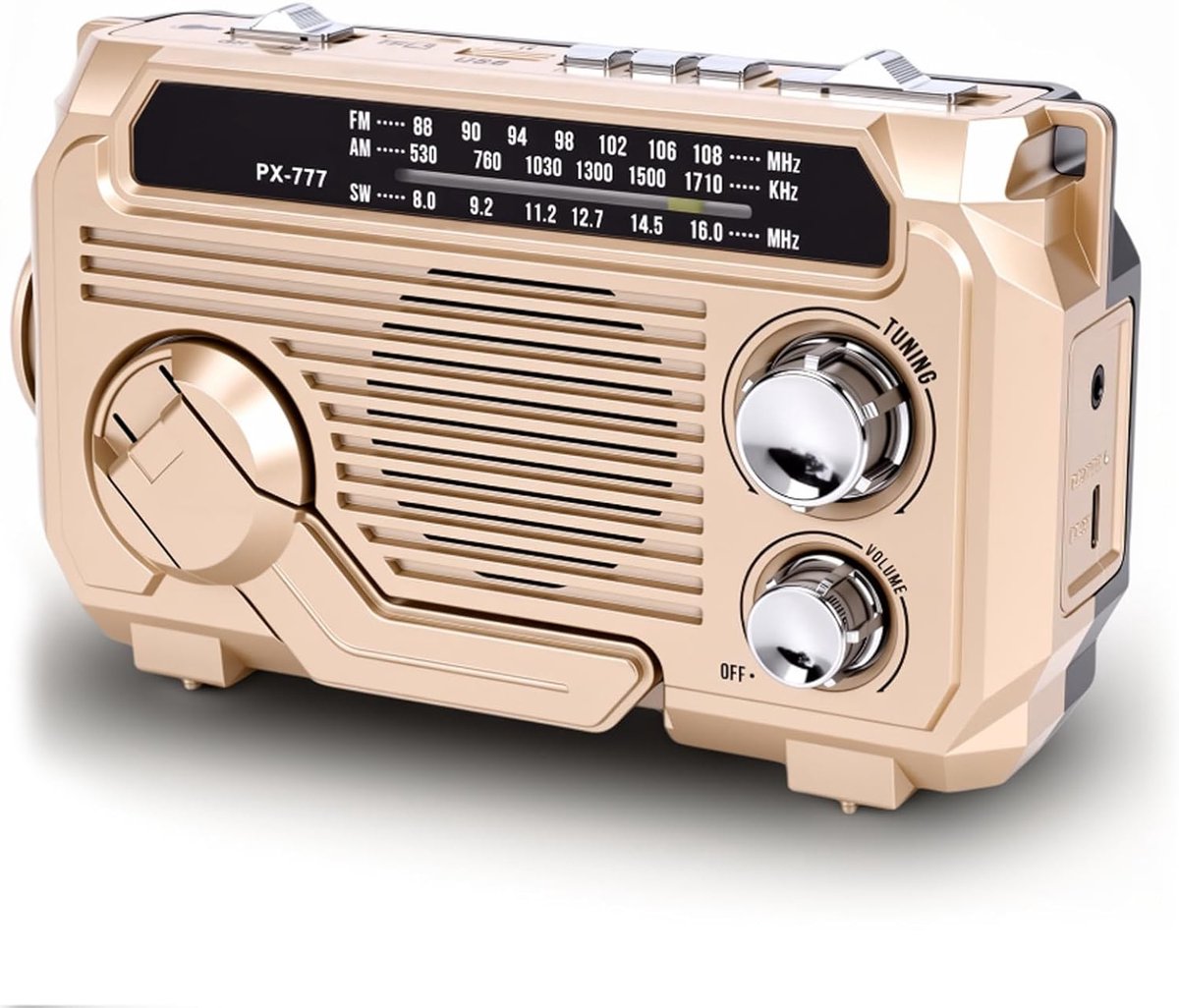 Noodradio Handcrank - Zonne-energie Radio - Buitenactiviteiten Luisteren - Met Zaklamp Functie - 19.99 x 11.99 cm - Khaki