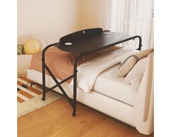 Bedtafel met wielen - Verrijdbare tafel bureau - Thuiszorg en werk - In hoogte lengte verstelbaar - 120-210cm verstelbaar - Zwart