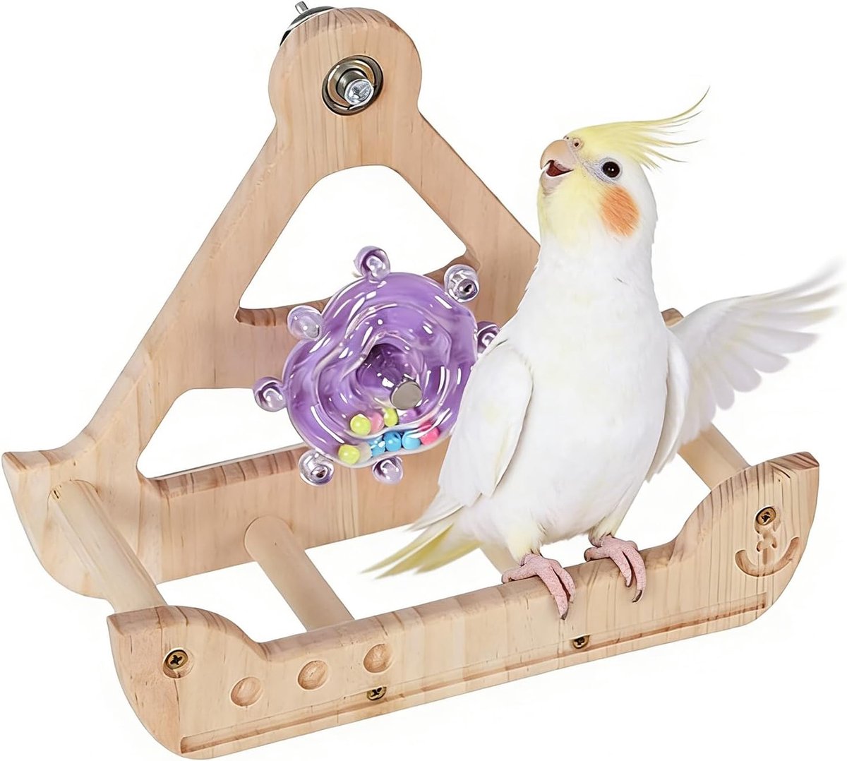 Speelgoed zitstokken - Houten draaistang - Vogelkooi verrijking - Stille metalen lagers - 23 x 18 x 5 cm