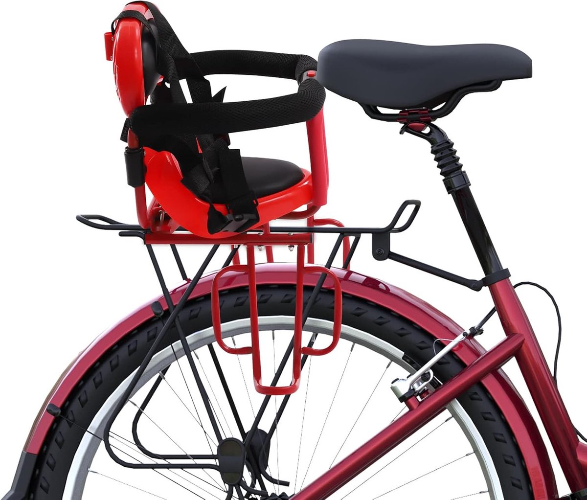 Kinderfietszitje Achter - Veilig Fietsstoeltje - Samen Fietsen - U-vormige Beschermwand - 36 x 52 cm - Rood