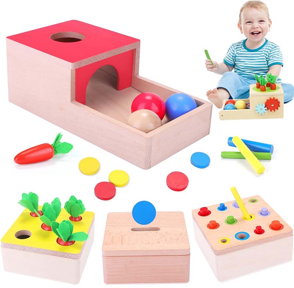 Houten Speelgoed - 4 in 1 Baby Sportvaardigheden Speelgoed - Item Categorie Spelletjes - Houten Puzzels Voor Kinderen - Geschikt Voor Jongens En Meisjes Van 6 Maanden