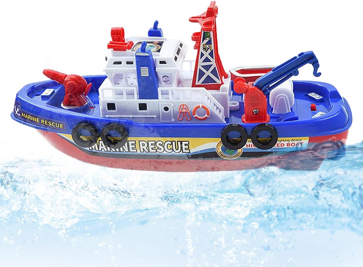 Brandweerboot Speelgoed - Waterspeelgoed Boot - Bad Tijd Pret - Automatische Waterstraal - 27 cm - Rood