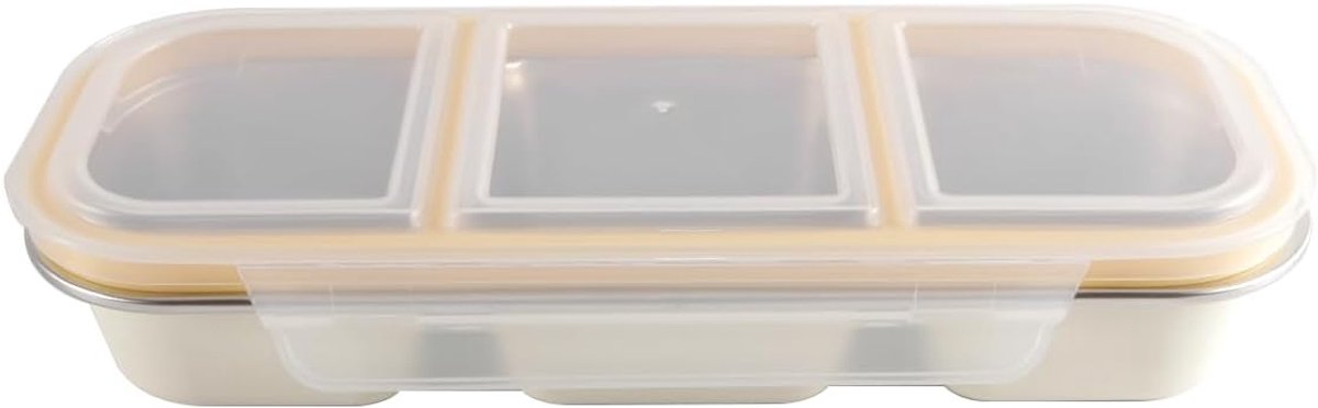 RVS Bento Box - Lekvrije Lunchtrommel - Maaltijd Onderweg - 3 Compartimenten - 11 x 26 x 5 cm