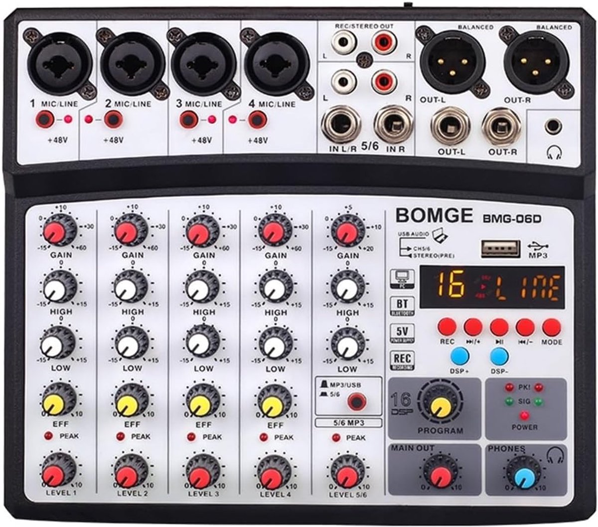 Draadloze Mixer - Mengpaneel Geluid - Muziek Productie - 16 DSP Echo Effecten - 6 Kanaals - Zwart