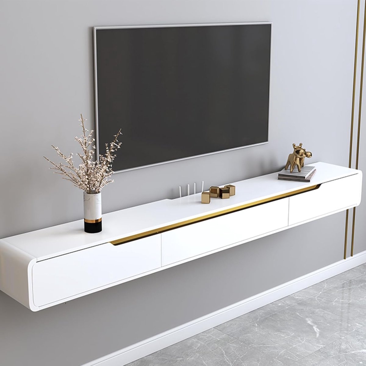 Zwevende TV Standaard - TV Meubel Kast - Mediastation Opbergen - Volledig Gemonteerd - 140cm Breed - Wit