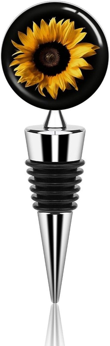 Wijnfles Stopper - Fles Afsluiter - Wijn Bewaren - Zonnebloem Design - 10.4 cm - Zwart