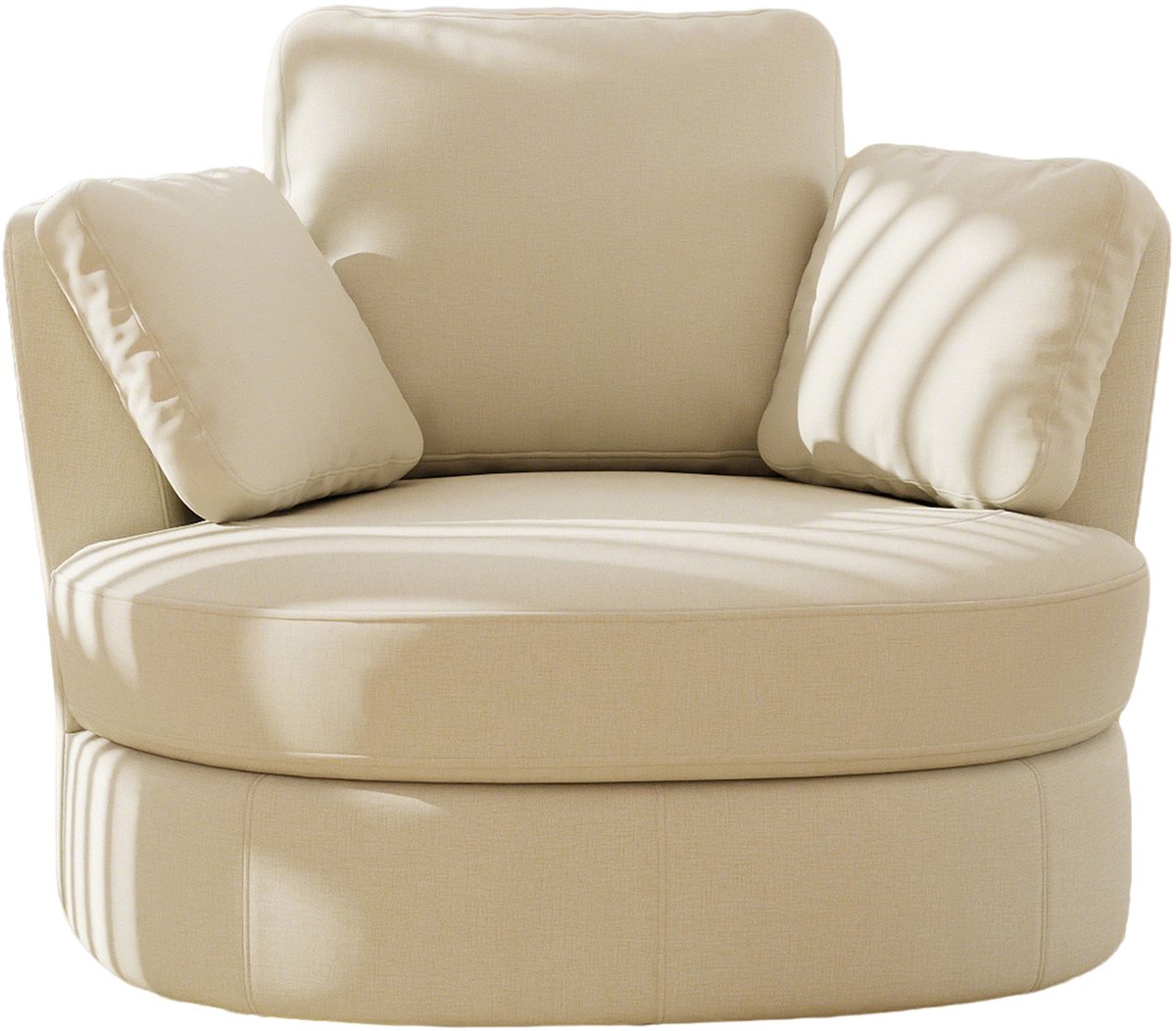 Moderne XXL-fauteuil in beige chenille, 3 afzonderlijk te gebruiken kussens, hoog-elastische zittingvulling – comfortabele leesfauteuil voor woonkamer, slaapkamer en werkkamer- Beige