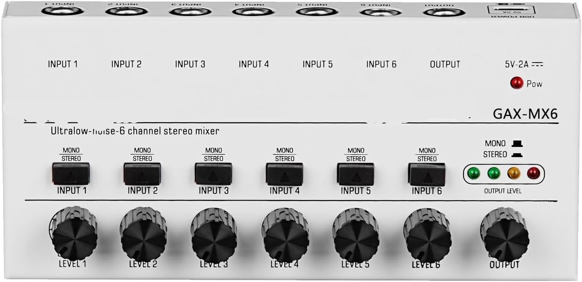 Audiomixer 6 Kanaals - Geluidsmixer Stereomixer - Muziek Opnemen - Ultrageluidsarm Ontwerp - Compact Formaat - Wit
