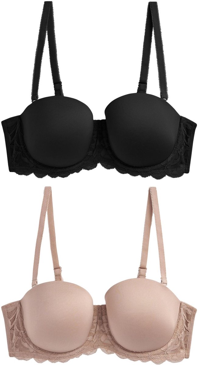 Next Dames - Verpakking van 2 strapless multiway beha's met lichte vulling in cupmaten A-E - Zwart
