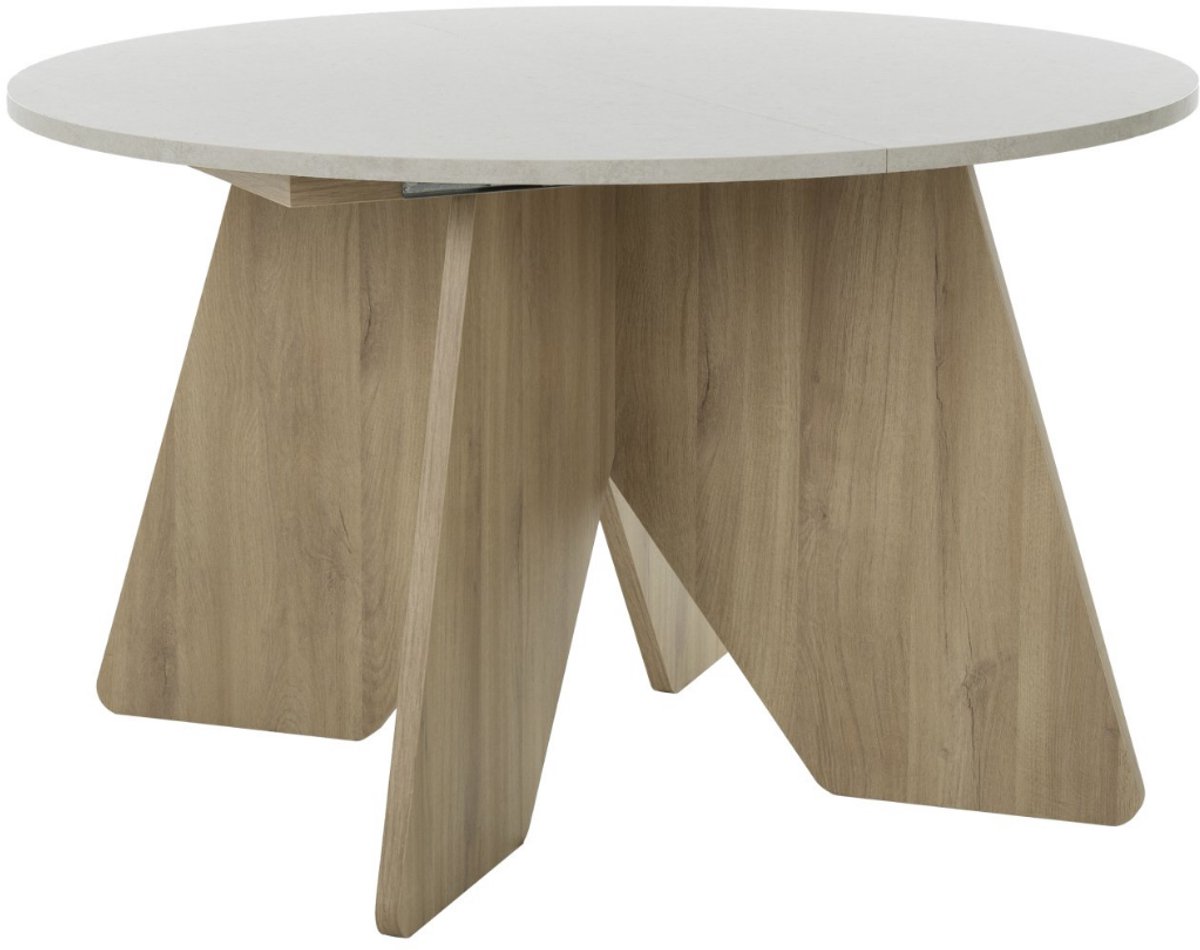 CALICOSY - Uitschuifbare ronde tafel wit- en eikendecor - GALEO