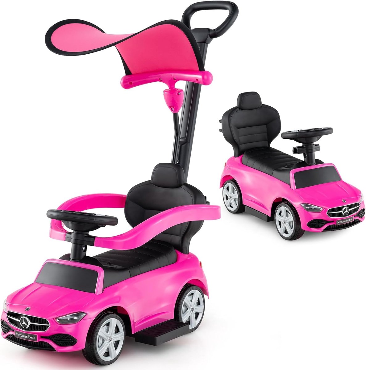 Loopauto met Kap - Duwauto Zitauto - Binnen Buiten Spelen - 3-in-1 Functie - 84 x 39 x 90 cm