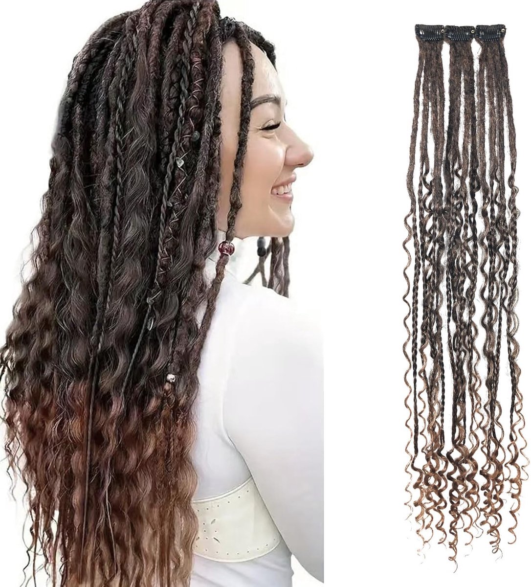 Clip In Dreads - Boho Krullen - Haar Styling - Zachte Gehaakte Locs - 22 Inch Lengte