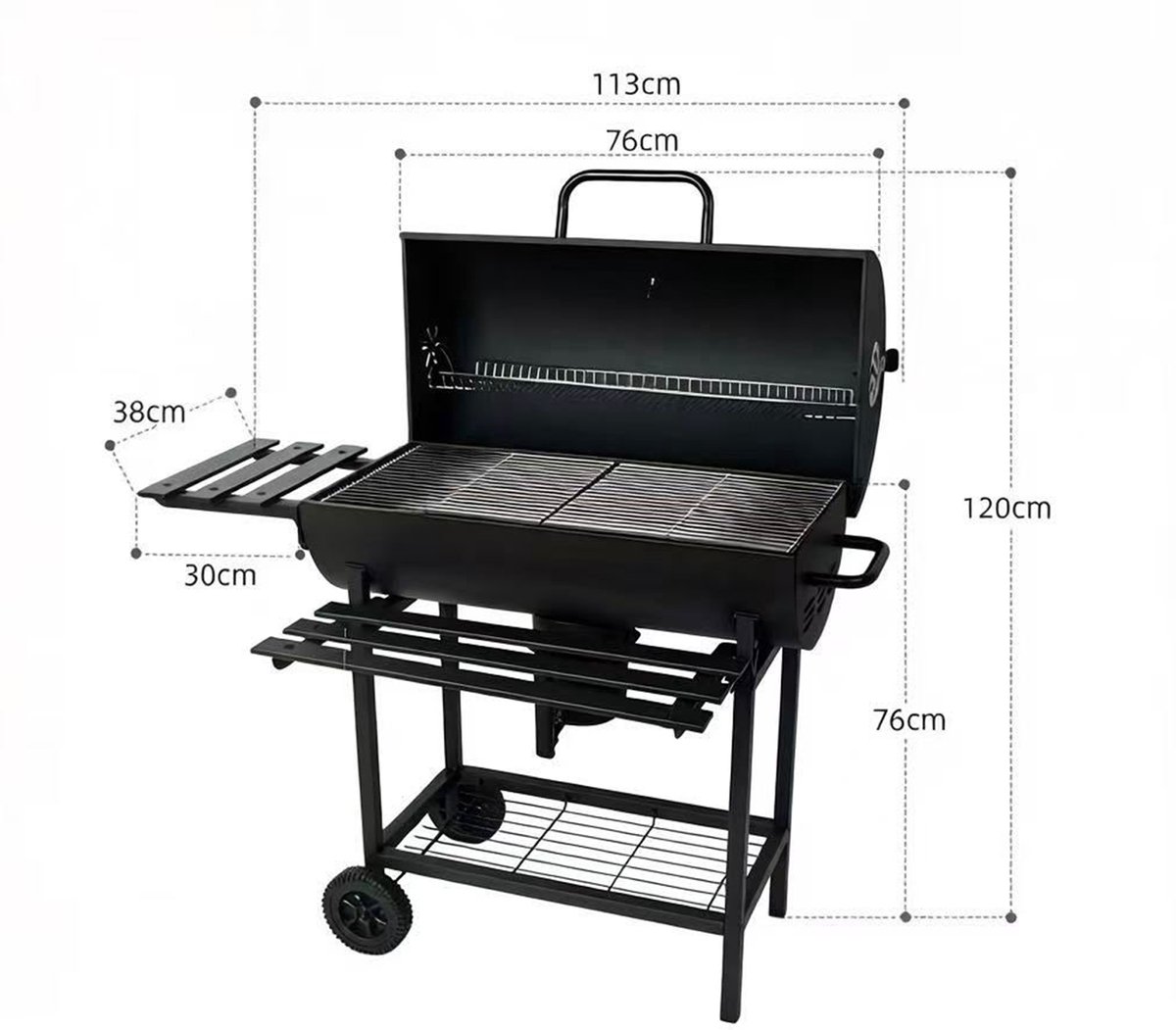 Alora Houtskool Barbecue - Inclusief Spatelset - Geïntegreerde Thermometer, Warmhoudrek, Asopvangbak & Zijtafel - BBQ op Wielen - met Deksel - Zwart – foto 2