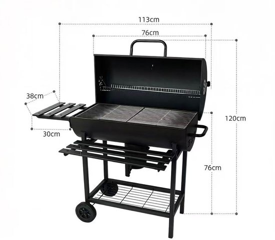Alora Houtskool Barbecue - Inclusief Spatelset - Geïntegreerde Thermometer, Warmhoudrek, Asopvangbak & Zijtafel - BBQ op Wielen - met Deksel - Zwart van Merkloos — afbeelding 2
