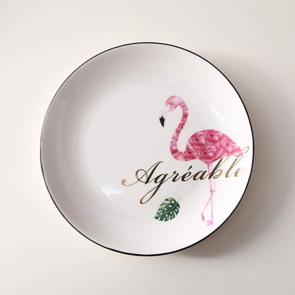 Diner Plaat - Ontbijt Plaat - Thuis Diner - Vaatwasmachinebestendig - 6 Inch - Groen Blad Flamingo