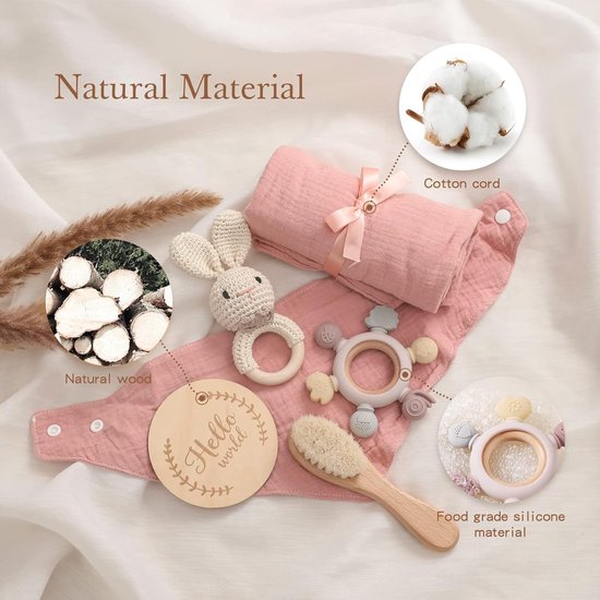 Luxe Baby Cadeauset Geboorte Jongen/Meisje - Kraamcadeau Houten Speelgoed en Verzorging van Merkloos — afbeelding 2