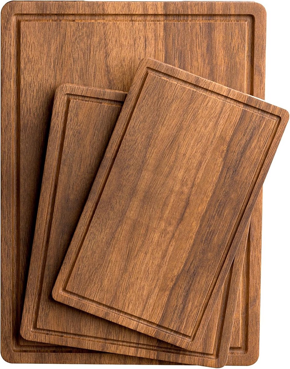 Set van 3 Houten Snijplanken Acacia Hout met Saapsegroef