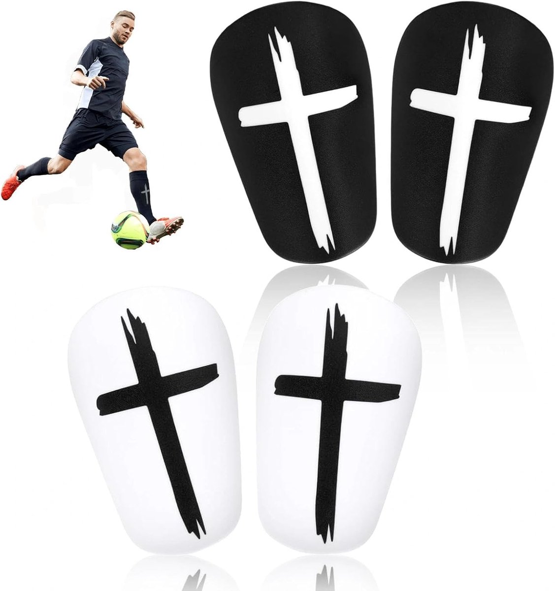 Set van 2 Paar Kleine Scheenbeschermers voor Kinderen - Zwart en Wit - Ideaal voor Voetbal en Sport
